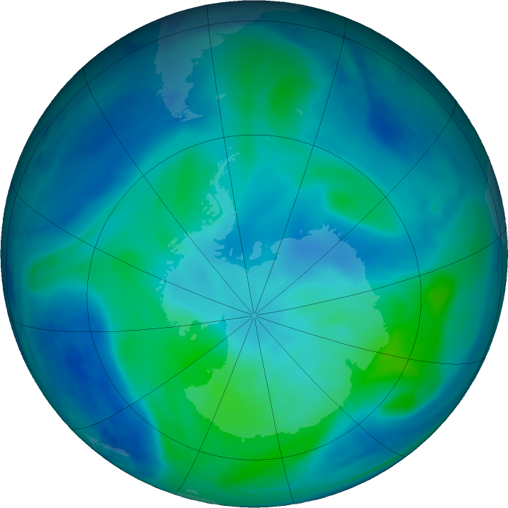 Antarctic ozone map for 23 February 2021